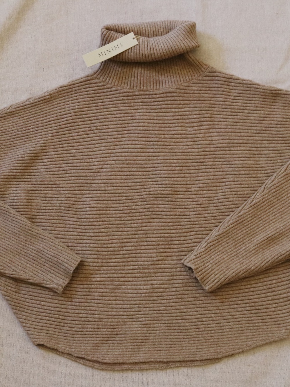 MinimLA Laura Lee Ribbed Turtleneck Oversized Sweater Beige Taupe NWT Size M